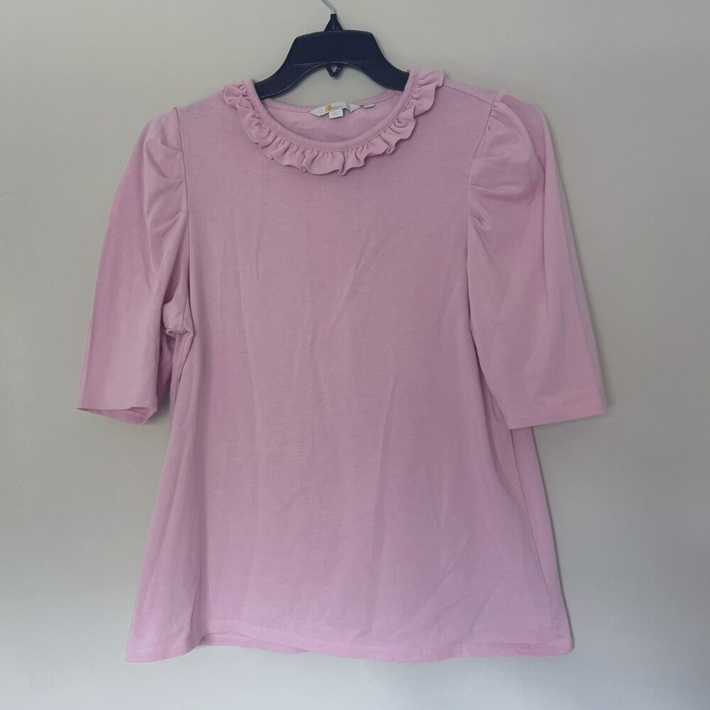 Boden Pink Ruffle Neck Short Sleeve Tee